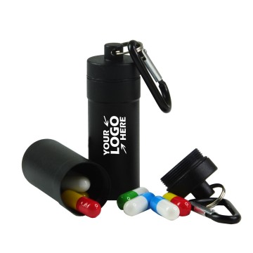 Waterproof Aluminum Pill Box Case with Carabiner